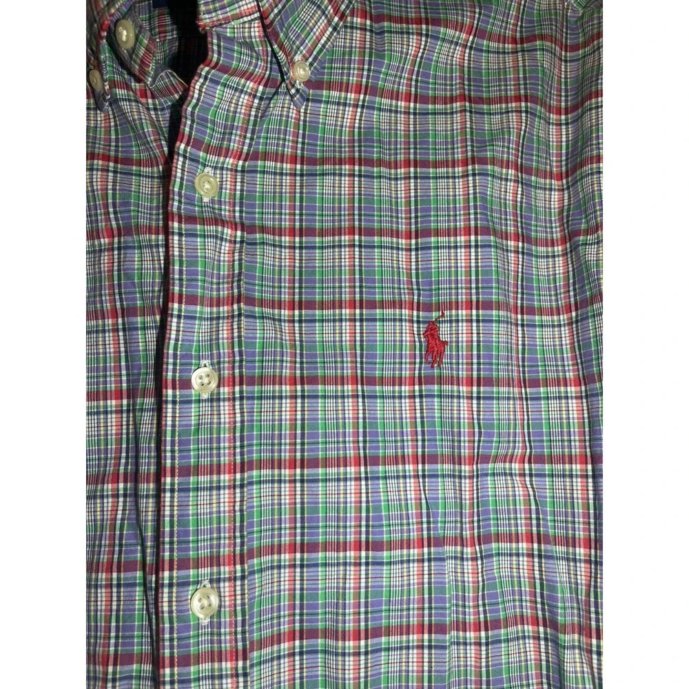 POLO RALPH LAUREN MENS CLASSIC FIT PLAID BUTTON DOWN LONG-SLEEVE SHIRT SZ L U90